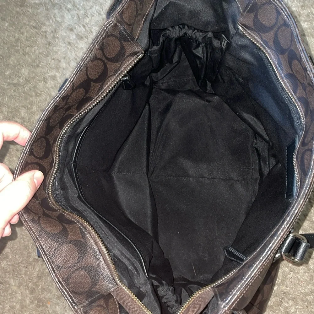 Coach brown diaper travel signature canvas leather tote bag